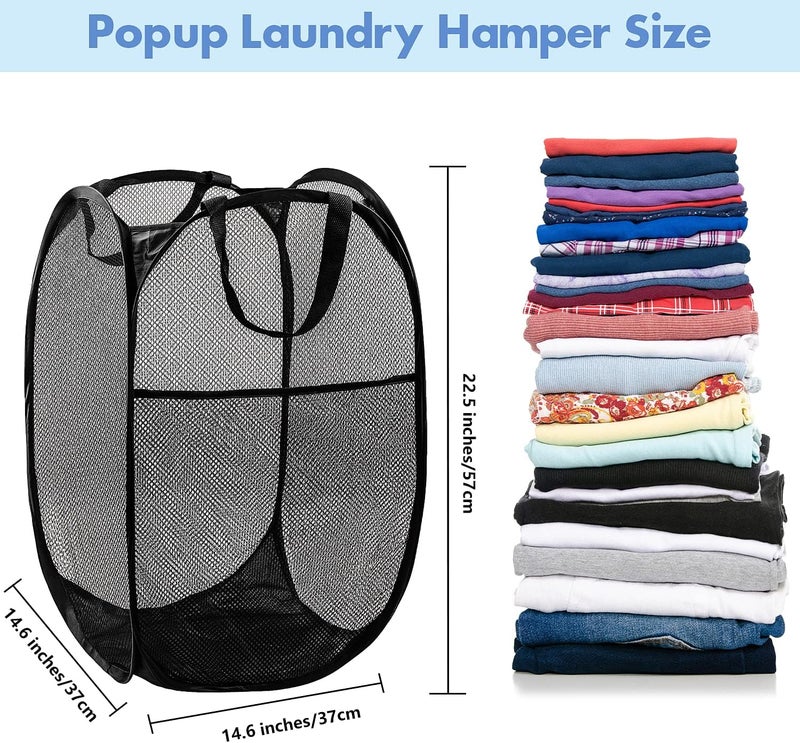 DUCOO Pop Up Hamper, 1 PCS Mesh Pop Up Laundry Hamper, Foldable Mesh Laundry Basket with Space-Saving Design for Home, Dorm, Travel & Storage - Black - Image 2